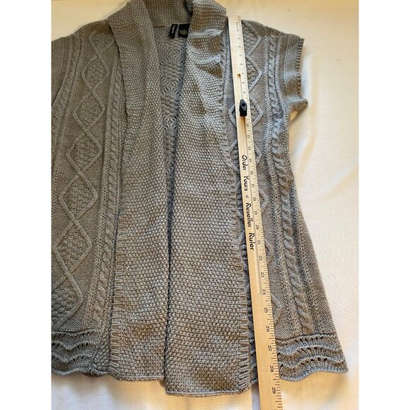 Susan Lawrence Gray Cable Knit Open Front Cardigan Sweater M Office Cozy Comfy - Picture 5 of 11